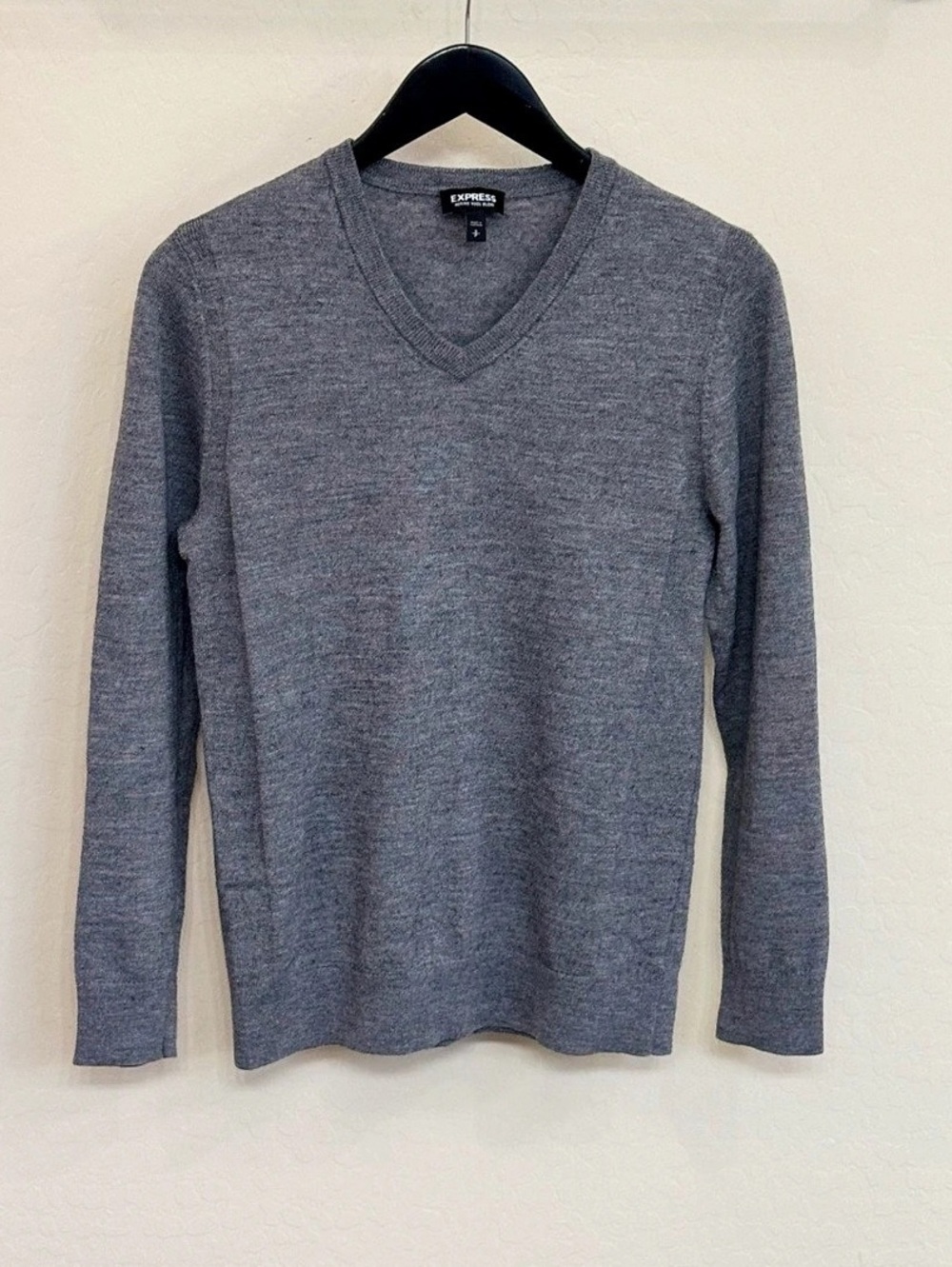 Express Merino Wool Blend V-Neck Pullover Sweater Gray Size Small